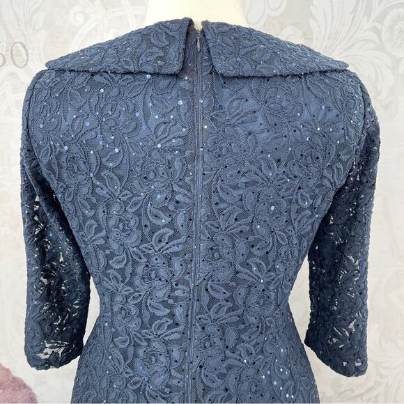 Tahari Arthur S. Levin Navy Sparking Lace Dress Size 10 - Picture 10 of 14